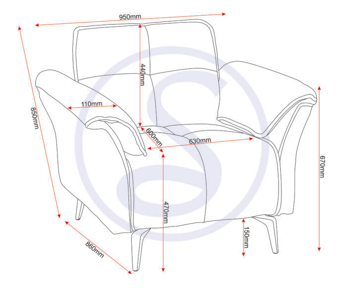 Amalfi 1 Seater Sofa Grey Fabric