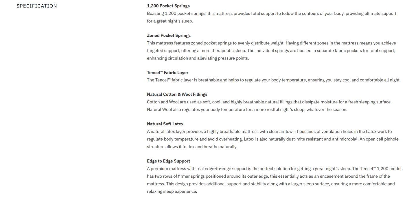 Loren Williams Tencel 1200 Mattress
