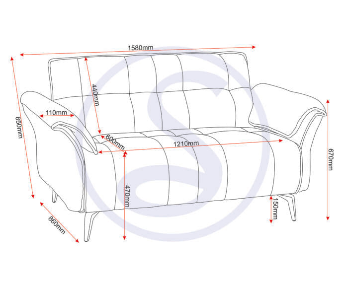 Amalfi 2 Seater Sofa Grey Fabric
