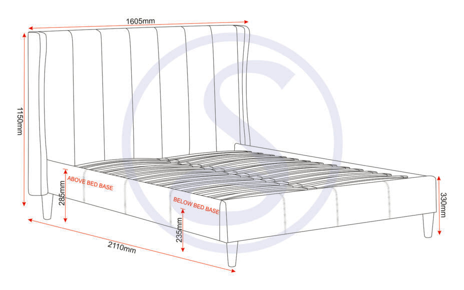 Amelia 4'6" Bed Dark Grey Fabric