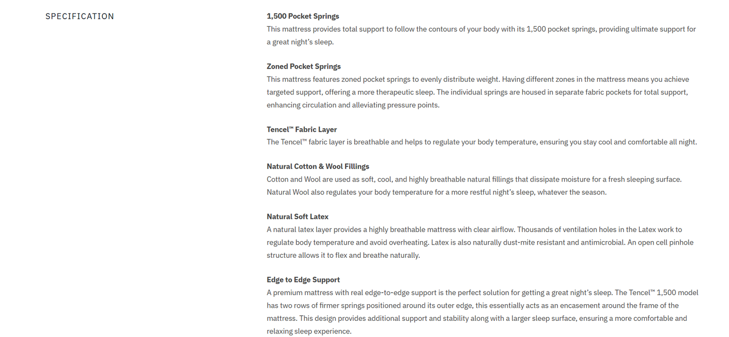 Loren Williams Tencel 1500 Mattress