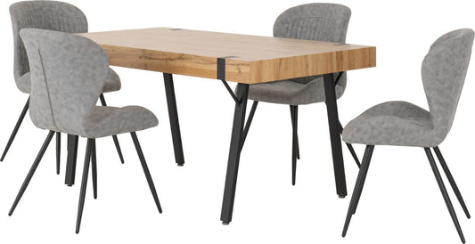 Treviso Dining Set with Quebec Chairs Light Oak Effect/Black/Grey Faux Leather