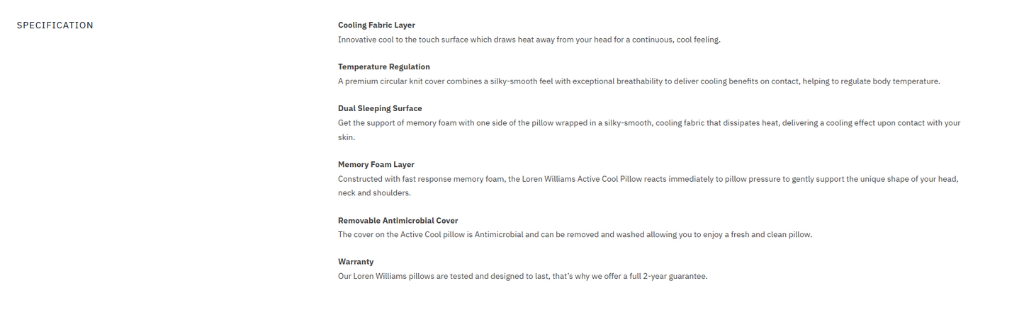 Loren Williams Active Cool Pillow