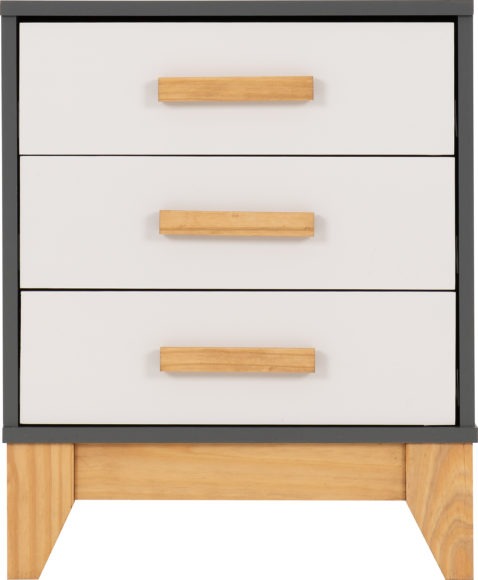 Cleveland 3 Drawer Bedside White/Grey Metal Effect