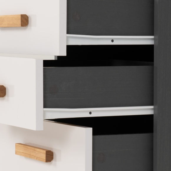 Cleveland 3 Drawer Bedside White/Grey Metal Effect