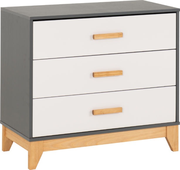 Cleveland 3 Drawer Chest White/Grey Metal Effect
