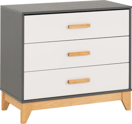 Cleveland 3 Drawer Chest White/Grey Metal Effect