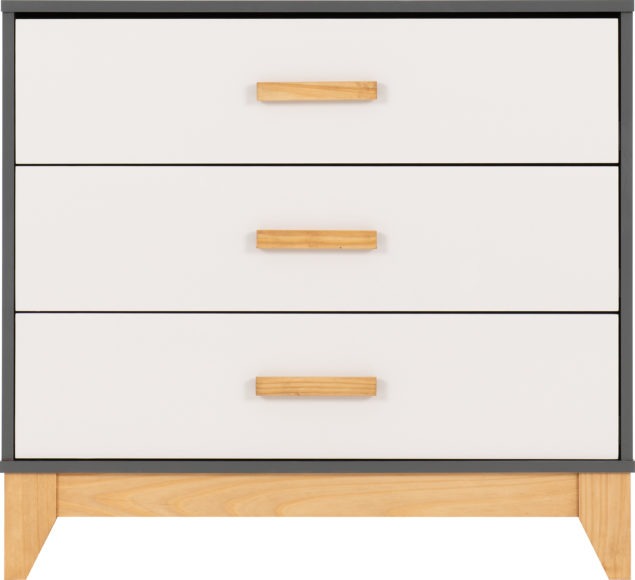 Cleveland 3 Drawer Chest White/Grey Metal Effect