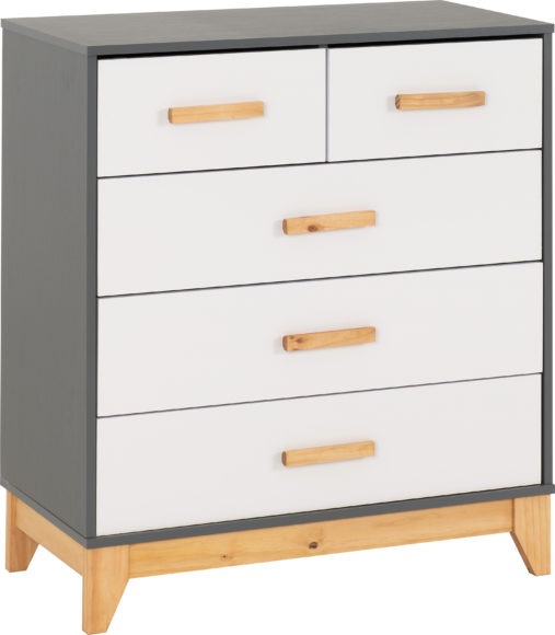 Cleveland 3+2 Drawer Chest White/Grey Metal Effect