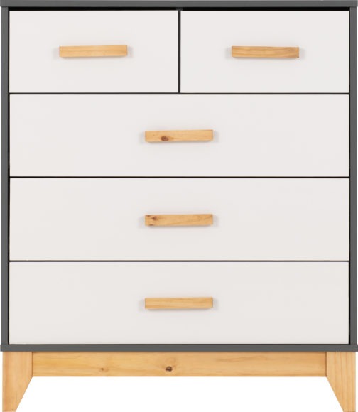 Cleveland 3+2 Drawer Chest White/Grey Metal Effect