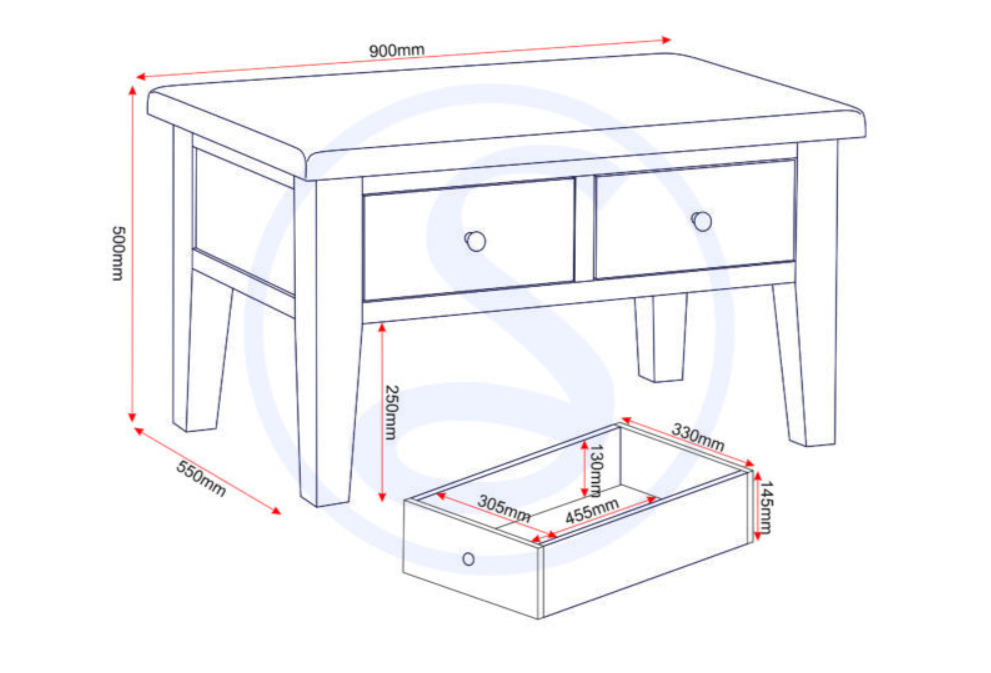 Windsor 2 Drawer Coffee Table Ivory/Oak