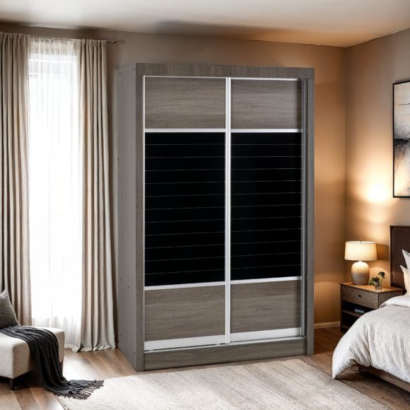 Lisbon 2 Door Sliding Wardrobe Black Wood Grain