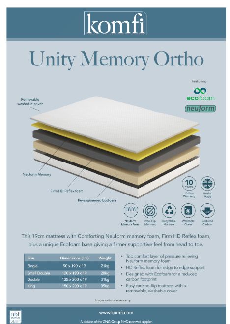 Komfi Unity Memory Ortho 19cm Mattress