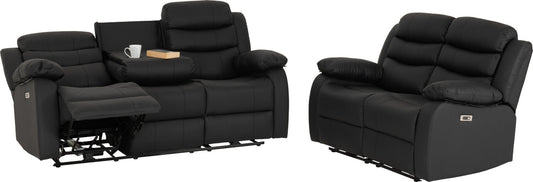 Roma 3+2 Electric Recliner Suite Black Faux Leather
