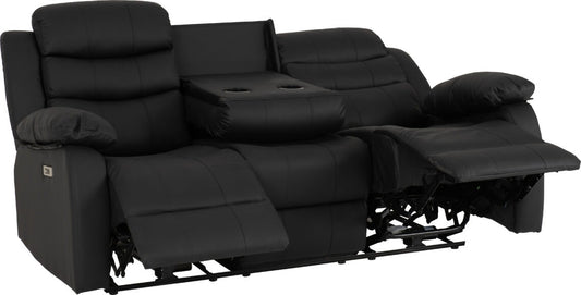Roma 3+2 Electric Recliner Suite Black Faux Leather