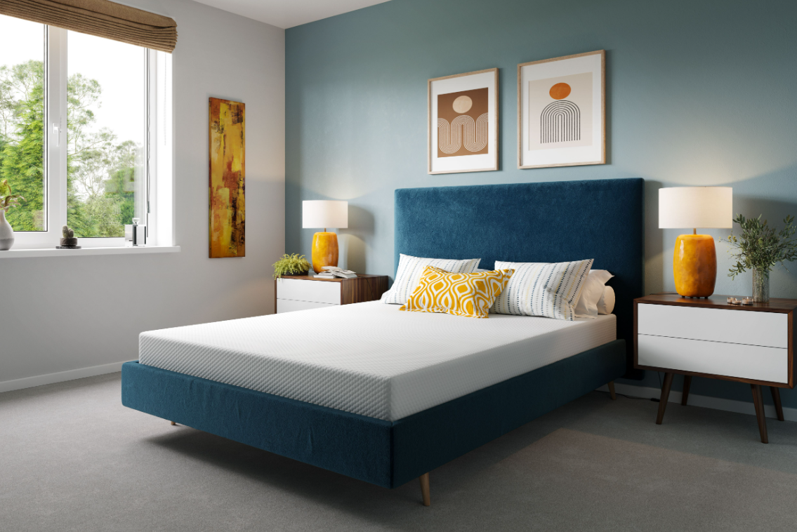 Komfi Unity Comfort 14cm Mattress on bed angled