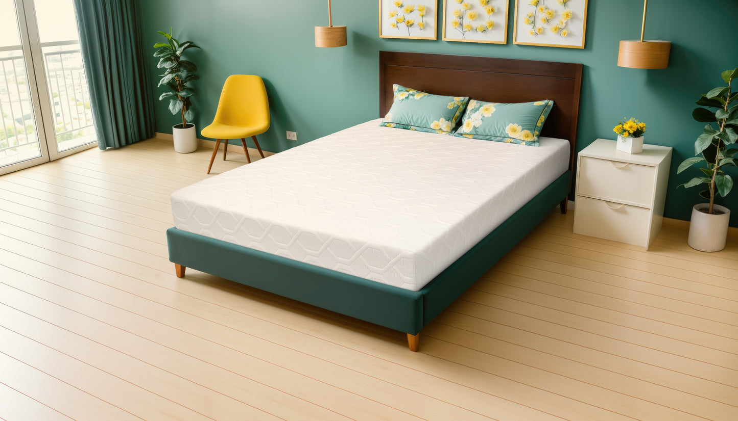 Breasley Uno Sunrise Wave Memory Mattress in bed frame
