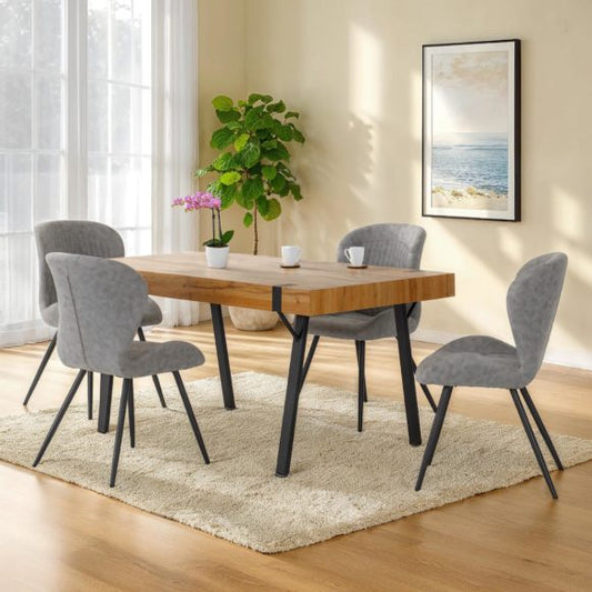 Treviso Dining Set with Quebec Chairs Light Oak Effect/Black/Grey Faux Leather